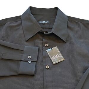 Pronti Button Down Shirt Mens 6XL Black Textured Long Sleeve Classic